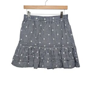 Madewell Gingham Skirt with Embroidered Hearts‎ Tiered Ruffle Size Small
